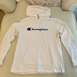 Champion White Hoodie with Blue Logo